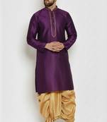 Purple embroidered dupion art silk kurta set