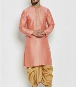 Peach embroidered dupion art silk kurta set