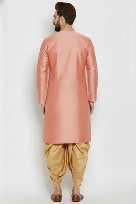Peach embroidered dupion art silk kurta set 2