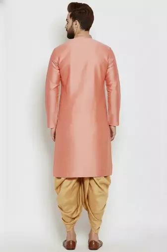 Peach embroidered dupion art silk kurta set