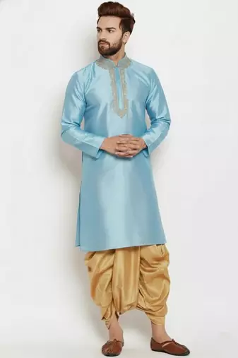 Light blue embroidered dupion art silk kurta set