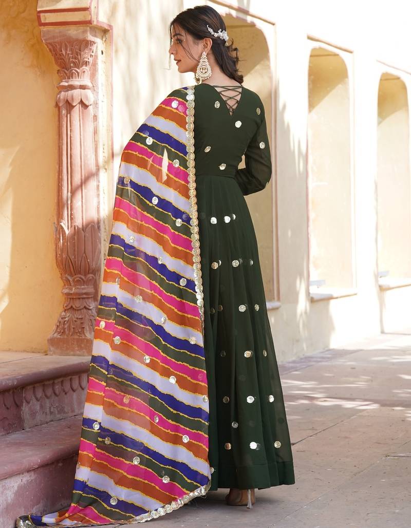 Green Faux Blooming Embroidered Gown     Wedding & Festive Wear