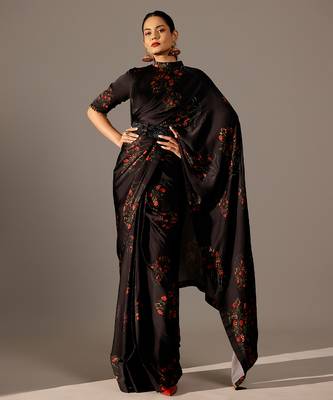 Black printed georgette saree 1