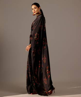 Black printed georgette saree 2