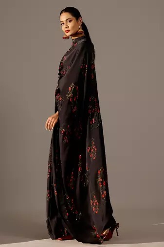 Black printed georgette saree