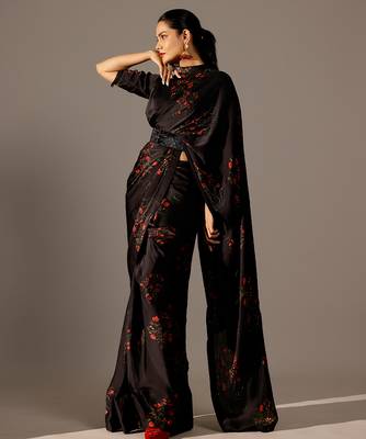 Black printed georgette saree 3