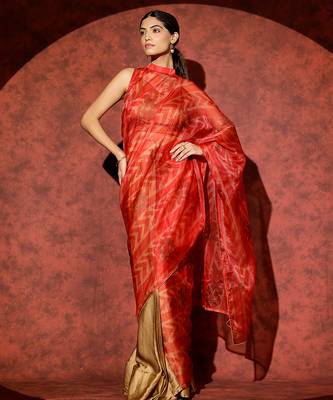 Red printed georgette saree 1