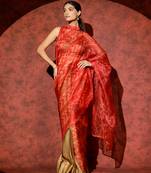 Red printed georgette saree