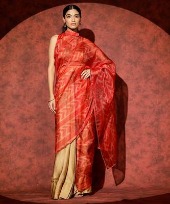 Red printed georgette saree 2