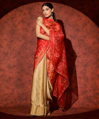 Red printed georgette saree 5