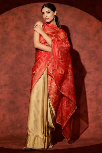 Red printed georgette saree