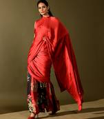 Red printed georgette saree