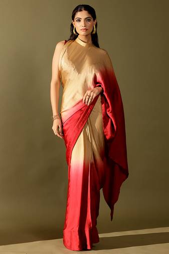 Multicolor plain georgette saree