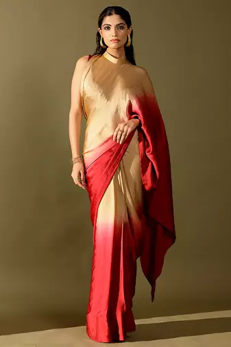 Multicolor plain georgette saree