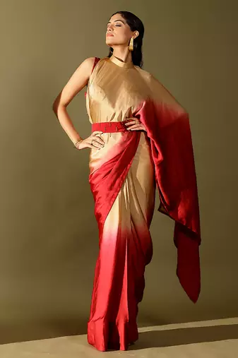 Multicolor plain georgette saree