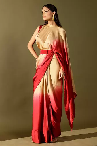 Multicolor plain georgette saree