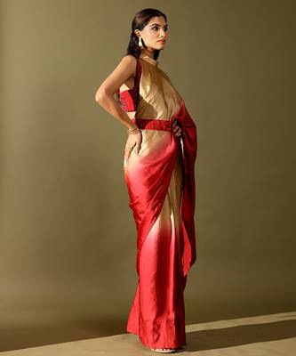 Multicolor plain georgette saree 4