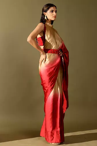Multicolor plain georgette saree