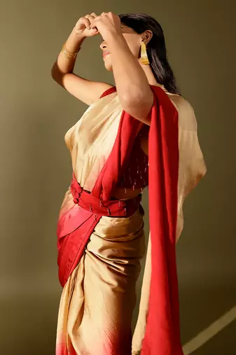 Multicolor plain georgette saree