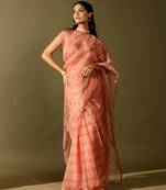 Pink printed organza saree
