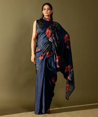 Blue embroidered georgette saree 1