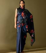 Blue embroidered georgette saree