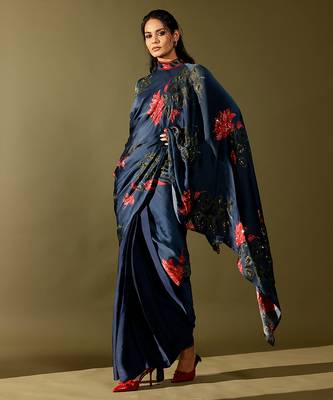 Blue embroidered georgette saree 2