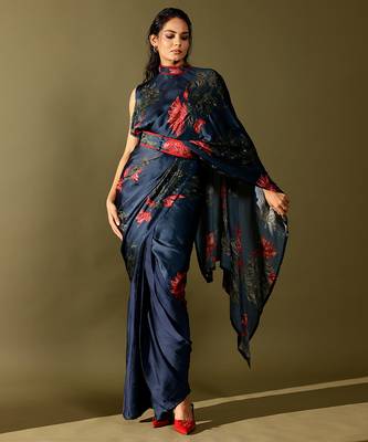 Blue embroidered georgette saree 3