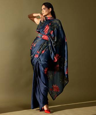 Blue embroidered georgette saree 5