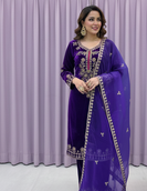 Purple Color Velvet Suit With Dupatta Designer Palazzo 