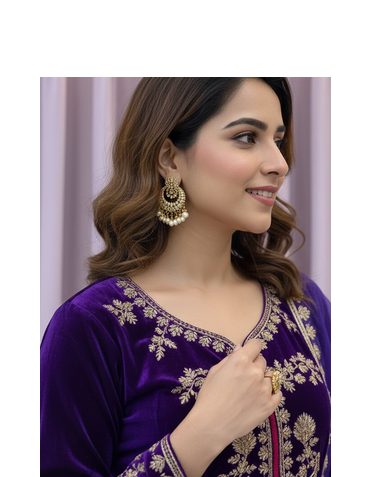 Purple Color Velvet Suit With Dupatta Designer Palazzo  3