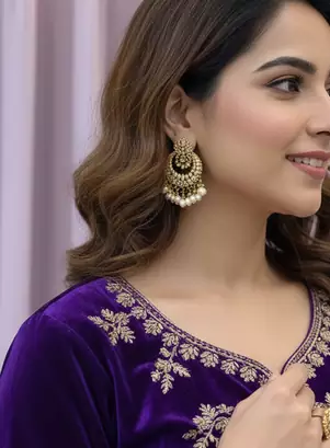 Purple Color Velvet Suit With Dupatta Designer Palazzo 