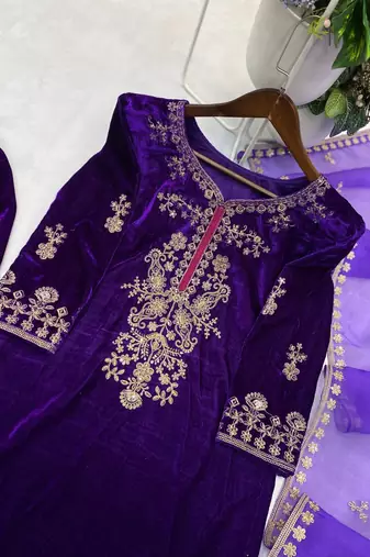Purple Color Velvet Suit With Dupatta Designer Palazzo 