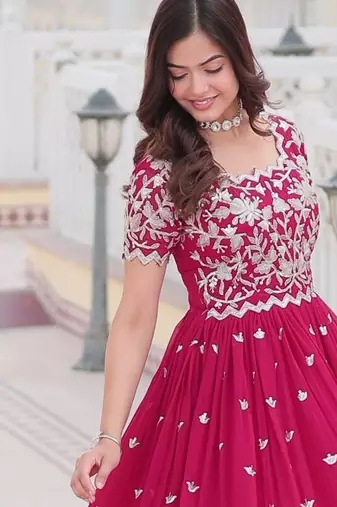 Pink Faux Blooming Sequin & Embroidered Gown    