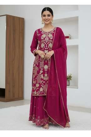 New Designer Top Palazzo Set Embroidery Work Suit Set with Dupatta 1