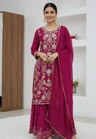 New Designer Top Palazzo Set Embroidery Work Suit Set with Dupatta