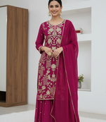 New Designer Top Palazzo Set Embroidery Work Suit Set with Dupatta