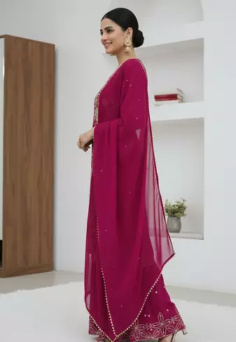 New Designer Top Palazzo Set Embroidery Work Suit Set with Dupatta