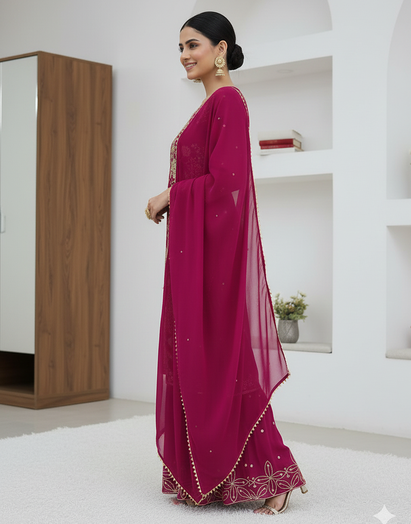 New Designer Top Palazzo Set Embroidery Work Suit Set with Dupatta