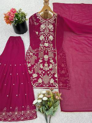 New Designer Top Palazzo Set Embroidery Work Suit Set with Dupatta 3