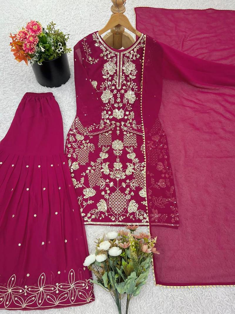 New Designer Top Palazzo Set Embroidery Work Suit Set with Dupatta