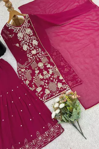 New Designer Top Palazzo Set Embroidery Work Suit Set with Dupatta