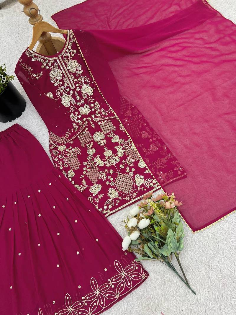 New Designer Top Palazzo Set Embroidery Work Suit Set with Dupatta