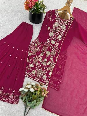 New Designer Top Palazzo Set Embroidery Work Suit Set with Dupatta 5