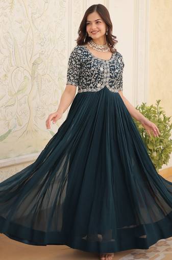 Rama Faux Blooming Sequin & Embroidered Gown    