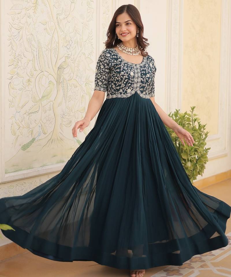 Rama Faux Blooming Sequin & Embroidered Gown    