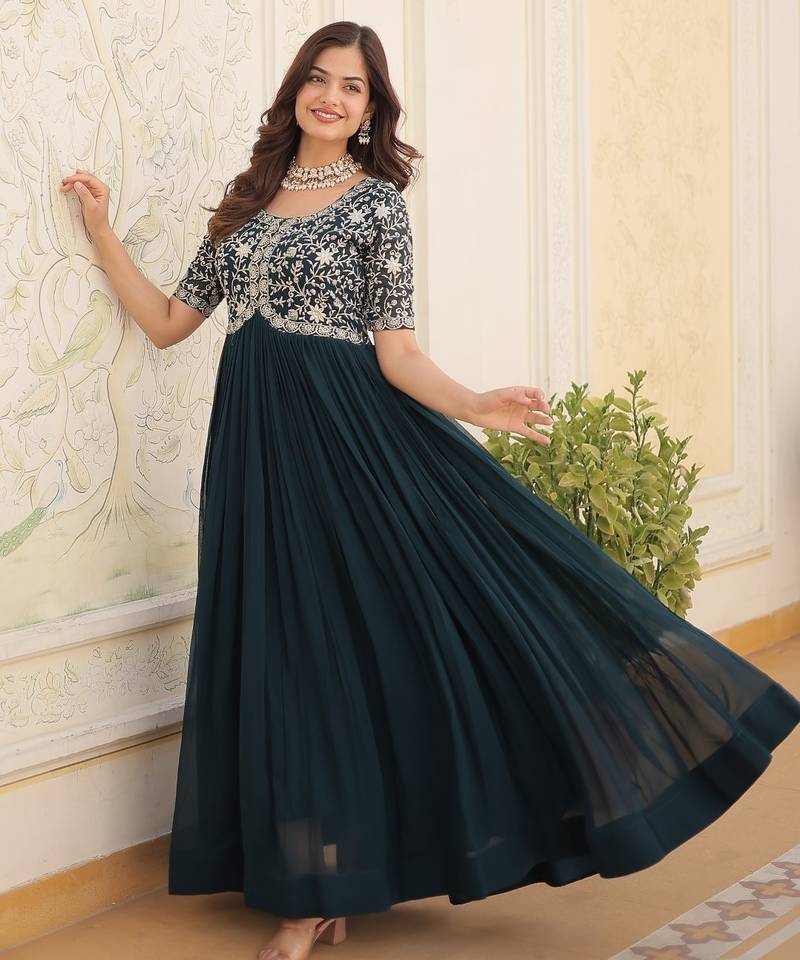 Rama Faux Blooming Sequin & Embroidered Gown    