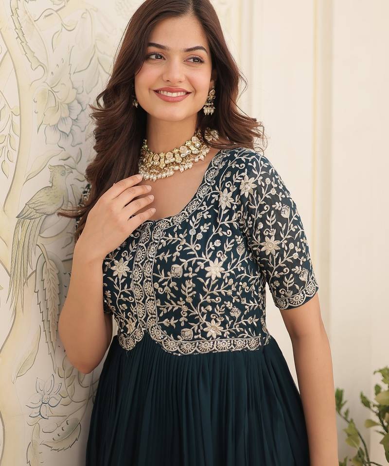 Rama Faux Blooming Sequin & Embroidered Gown    