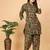 Dark green floral print cotton rayon shirt-style co-ord set