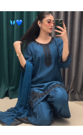 Silk Fabric Kurti Set With Dupatta Beautiful Top Bottom Set 1